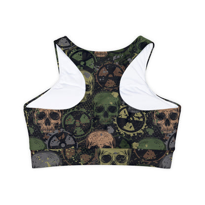 Skull Camo Fully Lined, Padded Sports Bra, Black and White Sports Bra, Lined Athletic Top, Fitness Apparel