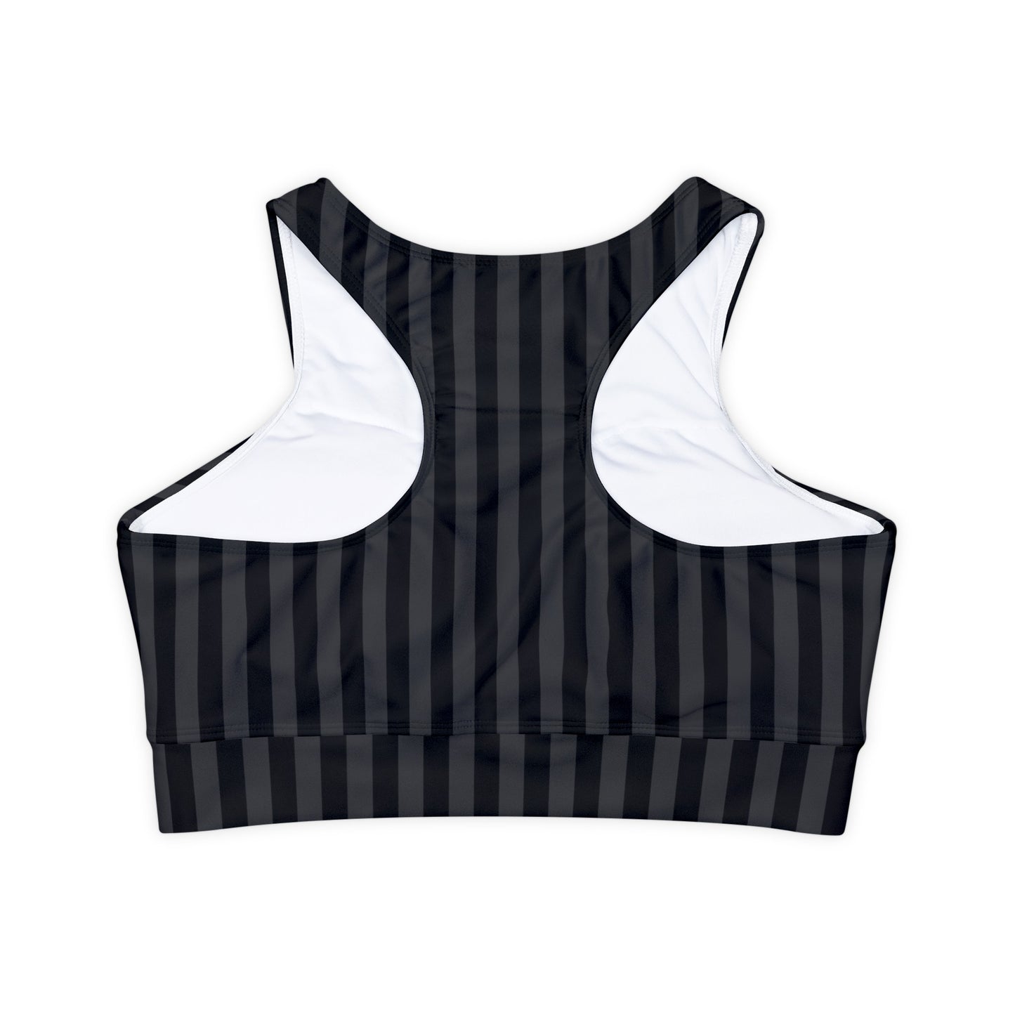 Black and Grey Striped Fully Lined, Padded Sports Bra, High Neck Sports Bra, Lined Athletic Top, Fitness Apparel