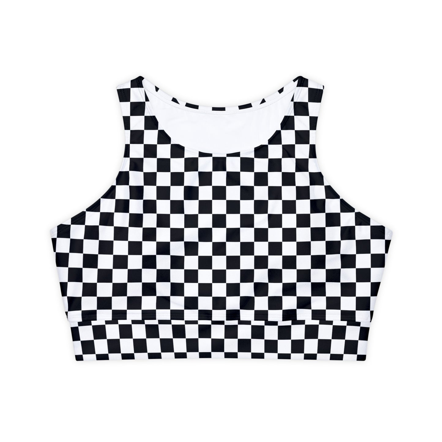 Black and White Checkerboard Fully Lined, Padded Sports Bra, Black and White Sports Bra, Lined Athletic Top, Fitness Apparel