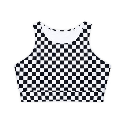 Black and White Checkerboard Fully Lined, Padded Sports Bra, Black and White Sports Bra, Lined Athletic Top, Fitness Apparel