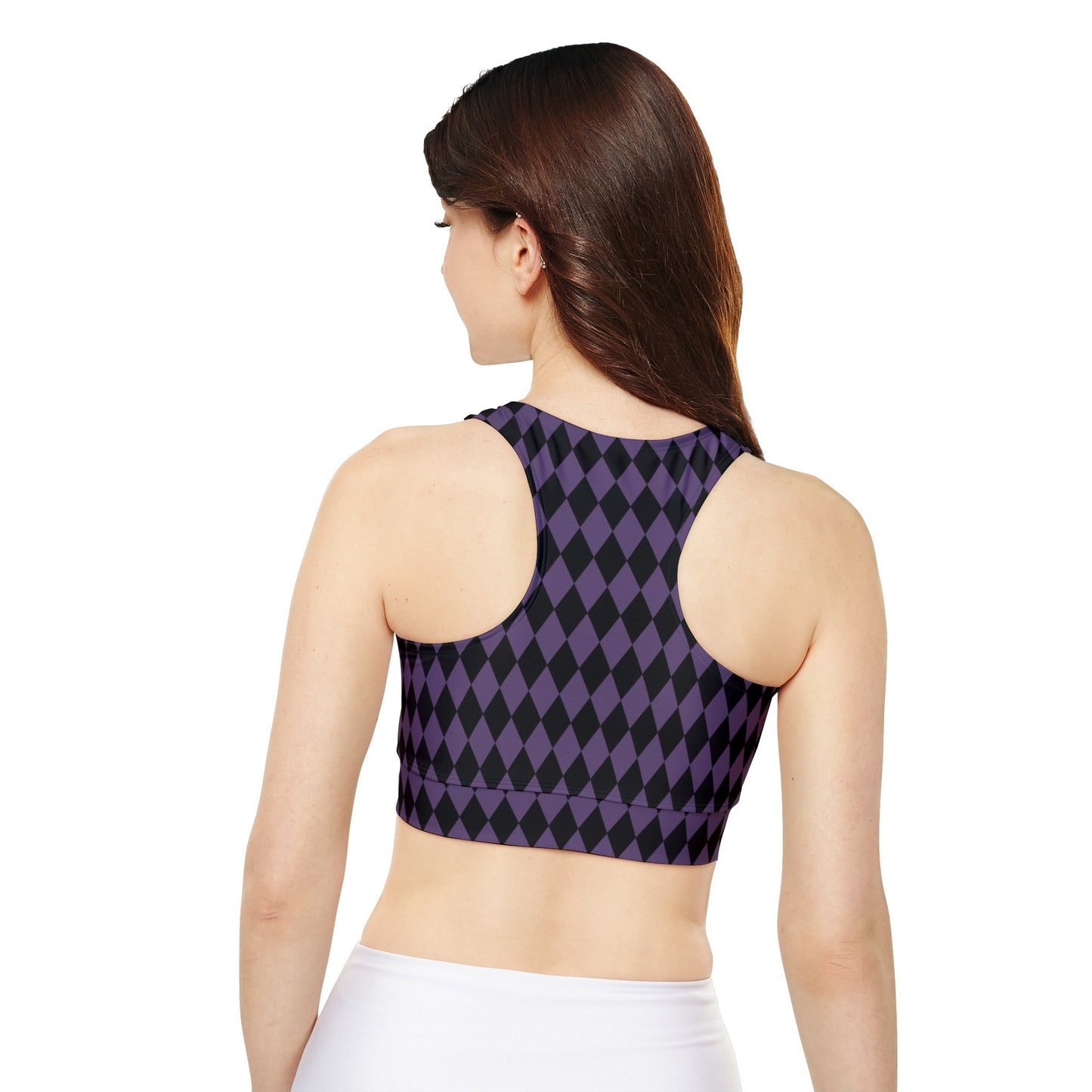 Black and Purple Harlequin Fully Lined, Padded Sports Bra, Black and White Sports Bra, Lined Athletic Top, Fitness Apparel