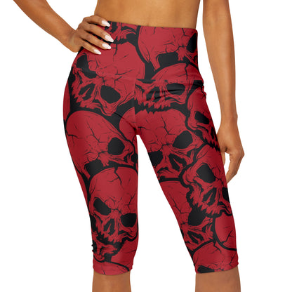 Skulls in Black and Red Yoga Capri Leggings