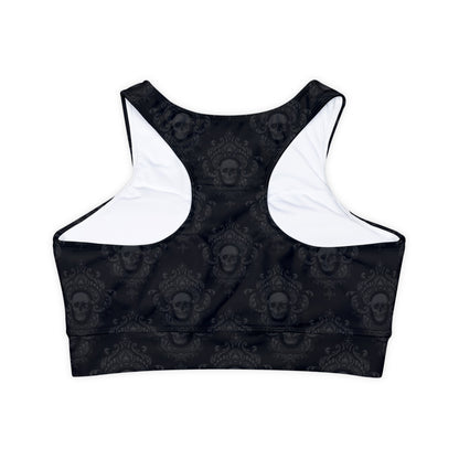 Gothic Skulls Fully Lined, Padded Sports Bra, High Neck Sports Bra, Lined Athletic Top, Fitness Apparel