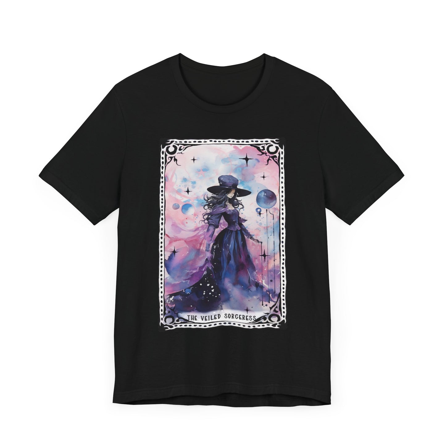 The Veiled Sorceress Jersey unisex tee, Halloween Graphic Tee, Spooky Shirt, Trick or Treat Tee, Halloween Costume, Festive Gift