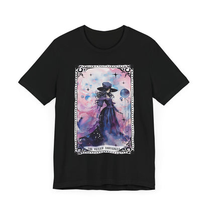 The Veiled Sorceress Jersey unisex tee, Halloween Graphic Tee, Spooky Shirt, Trick or Treat Tee, Halloween Costume, Festive Gift