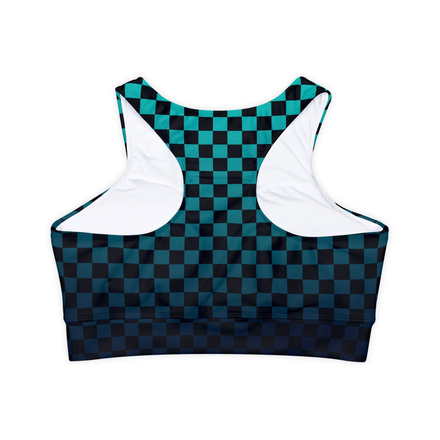Black and Teal Checkerboard Fully Lined, Padded Sports Bra, Black and White Sports Bra, Lined Athletic Top, Fitness Apparel
