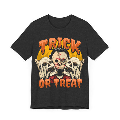 Trick or Treat Jersey unisex tee, Halloween Graphic Tee, Spooky Shirt, Trick or Treat Tee, Halloween Costume, Festive Gift