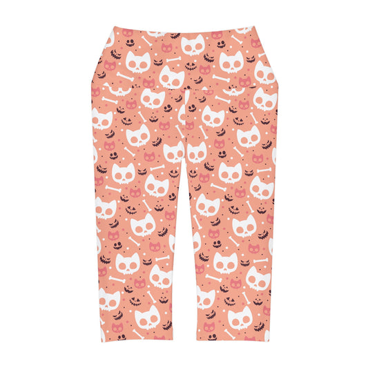 Cute Goth Kitties in peach Yoga Capri Leggings