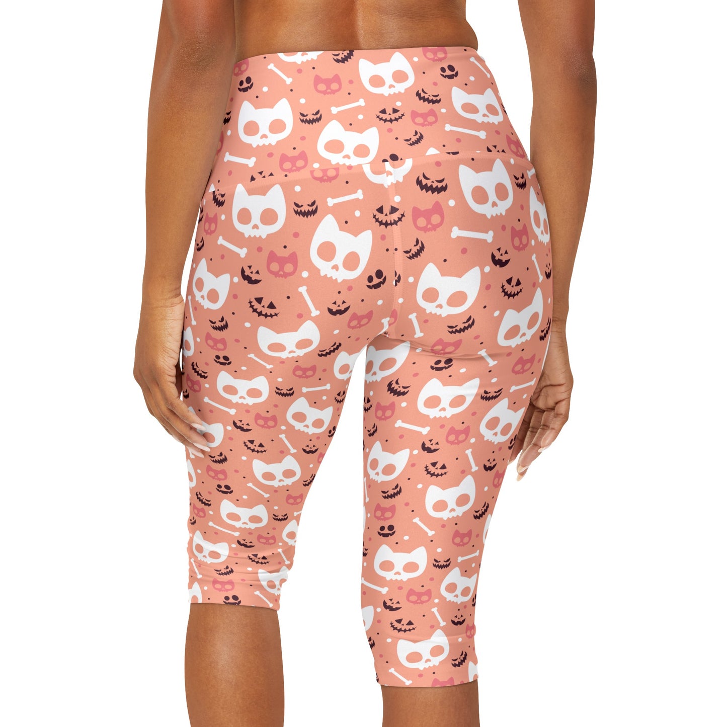 Cute Goth Kitties in peach Yoga Capri Leggings