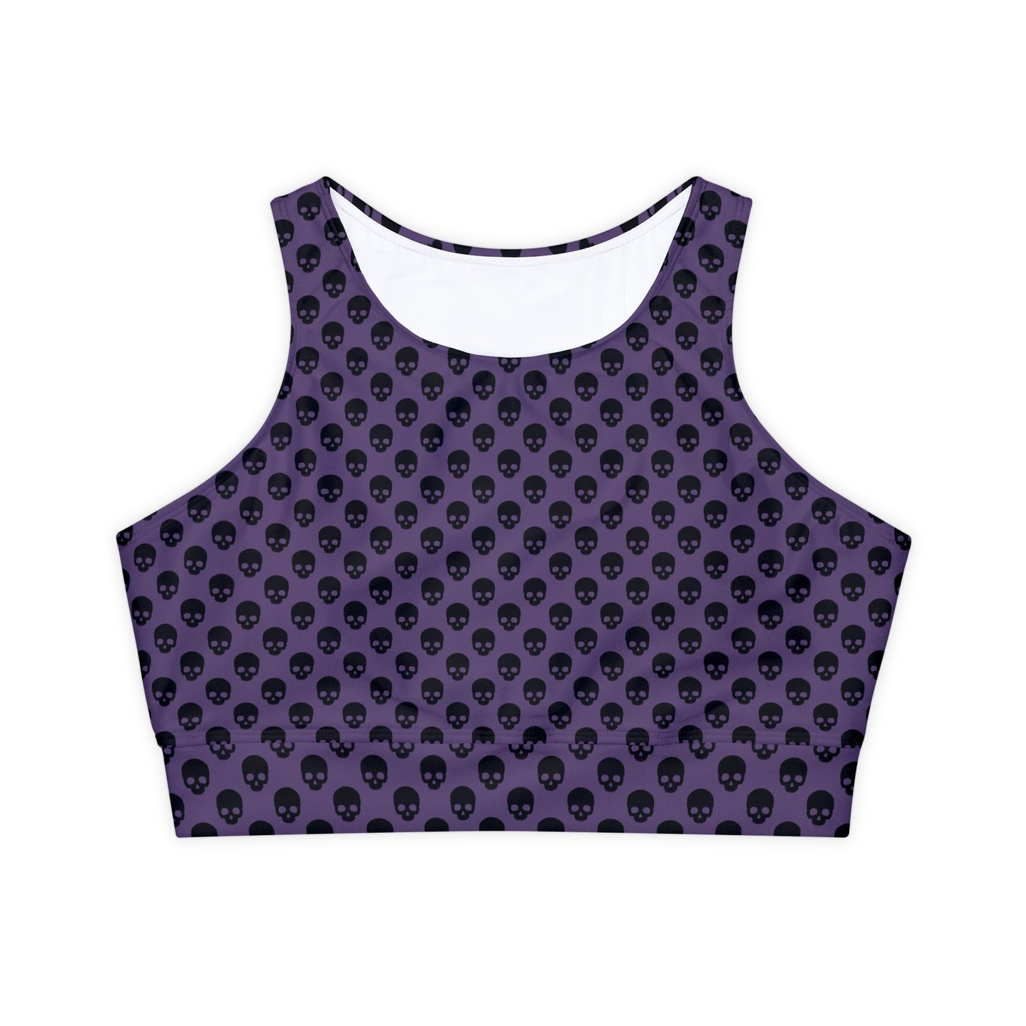 Black Skull son Purple Fully Lined, Padded Sports Bra, Black and White Sports Bra, Lined Athletic Top, Fitness Apparel