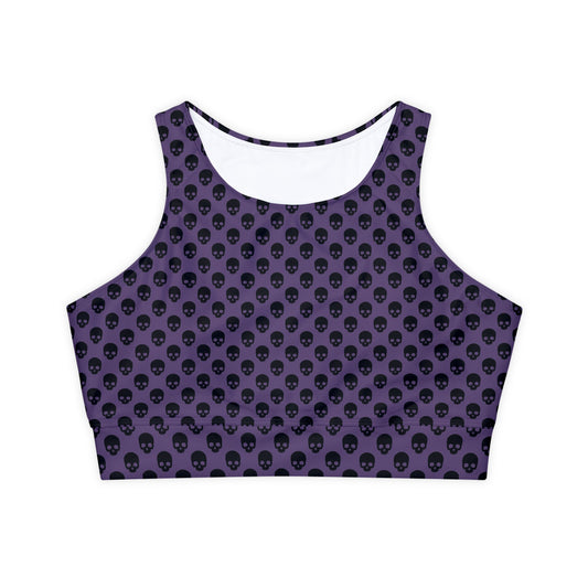 Black Skull son Purple Fully Lined, Padded Sports Bra, Black and White Sports Bra, Lined Athletic Top, Fitness Apparel