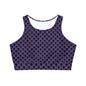 Black Skull son Purple Fully Lined, Padded Sports Bra, Black and White Sports Bra, Lined Athletic Top, Fitness Apparel