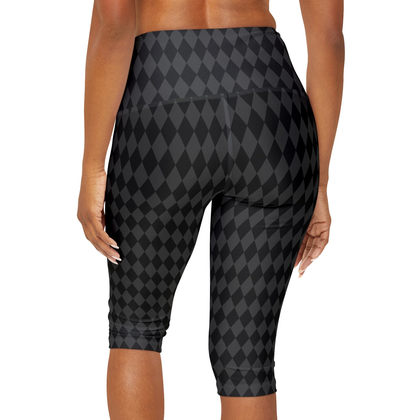 Harlequin in black and grey Yoga Capri Leggings