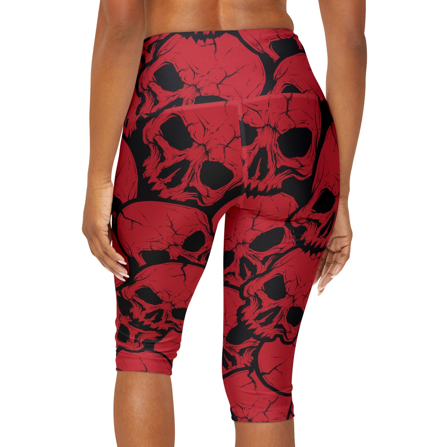 Skulls in Black and Red Yoga Capri Leggings