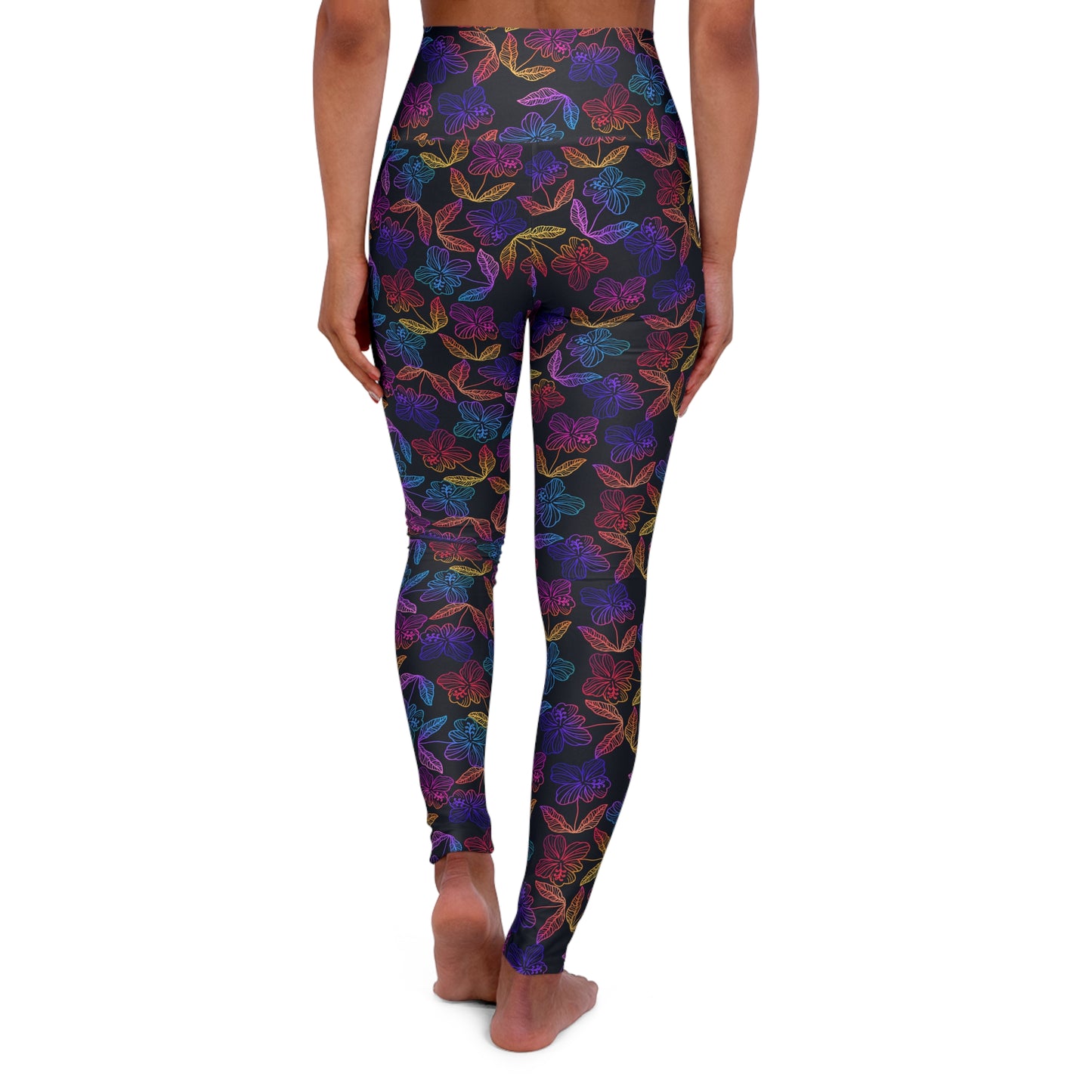 Rainbow hibiscus High Waisted Yoga Leggings