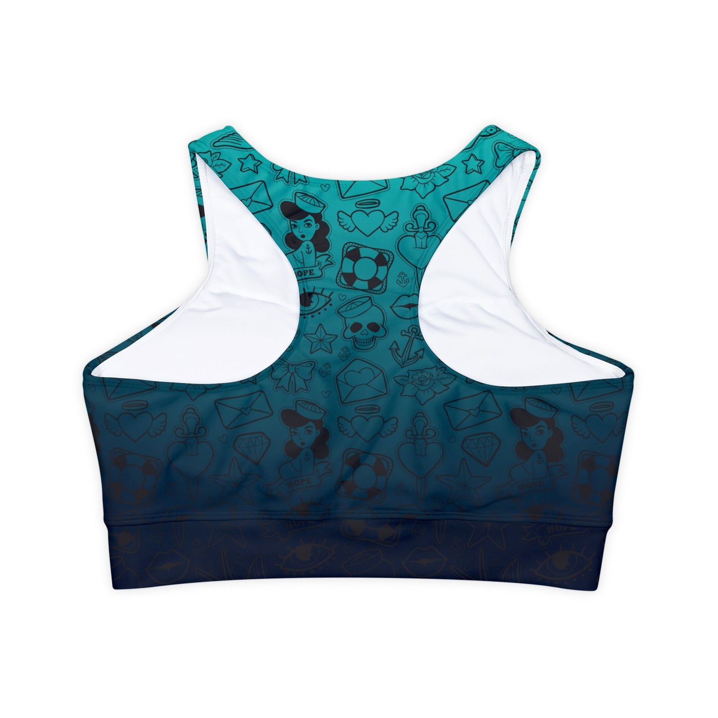 Sailor Jerry in Blue Fully Lined, Padded Sports Bra, Blue Leopard Print Sports Bra, Lined Athletic Top, Fitness Apparel