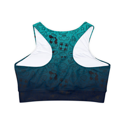 Sailor Jerry in Blue Fully Lined, Padded Sports Bra, Blue Leopard Print Sports Bra, Lined Athletic Top, Fitness Apparel