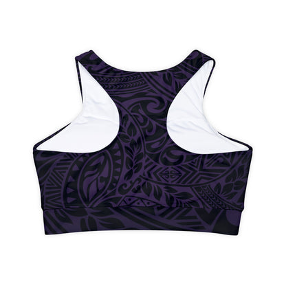 Polynesian Tribal in Purple Fully Lined, Padded Sports Bra, Blue Polynesian Tribal Sports Bra, Lined Athletic Top, Fitness Apparel