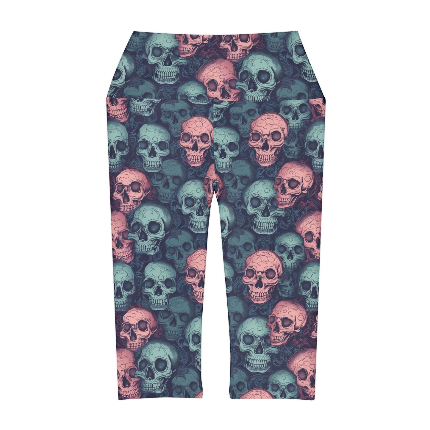 Pink and blue skulls Yoga Capri Leggings