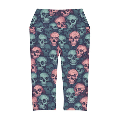 Pink and blue skulls Yoga Capri Leggings