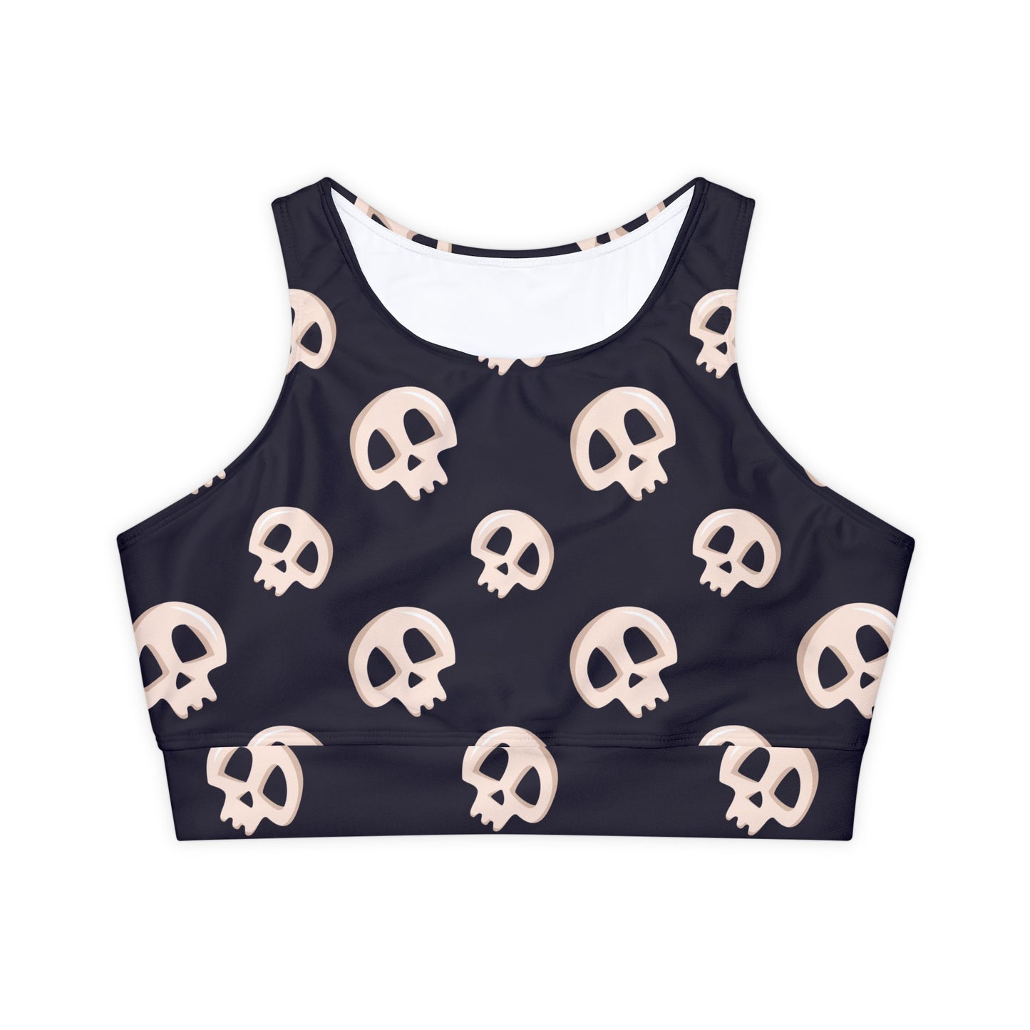 Skulls Fully Lined, Padded Sports Bra, Black and White Sports Bra, Lined Athletic Top, Fitness Apparel