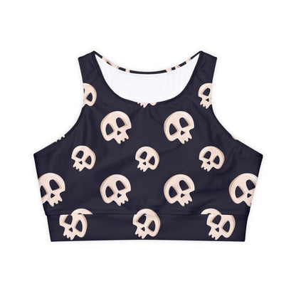 Skulls Fully Lined, Padded Sports Bra, Black and White Sports Bra, Lined Athletic Top, Fitness Apparel