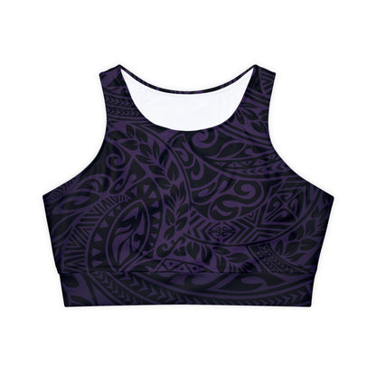 Polynesian Tribal in Purple Fully Lined, Padded Sports Bra, Blue Polynesian Tribal Sports Bra, Lined Athletic Top, Fitness Apparel