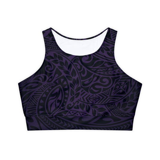 Polynesian Tribal in Purple Fully Lined, Padded Sports Bra, Blue Polynesian Tribal Sports Bra, Lined Athletic Top, Fitness Apparel
