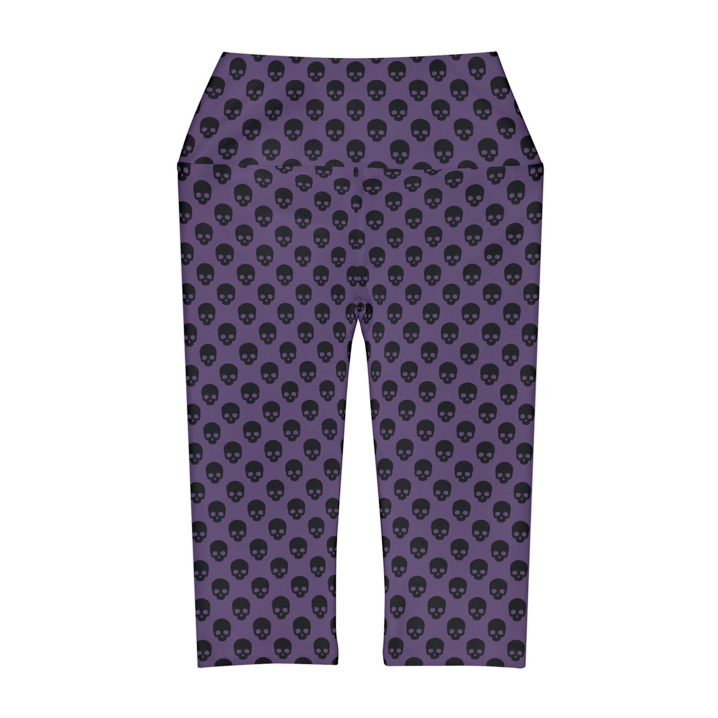 Skulls in Black and Purple Yoga Capri Leggings