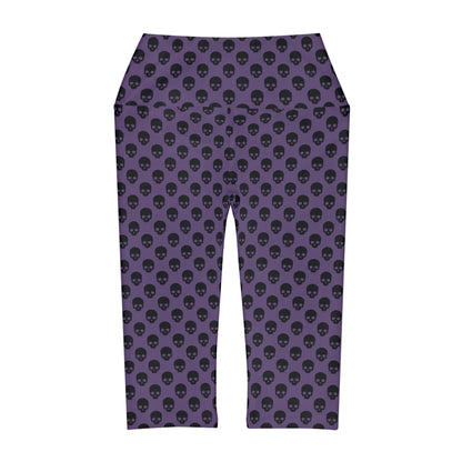 Skulls in Black and Purple Yoga Capri Leggings